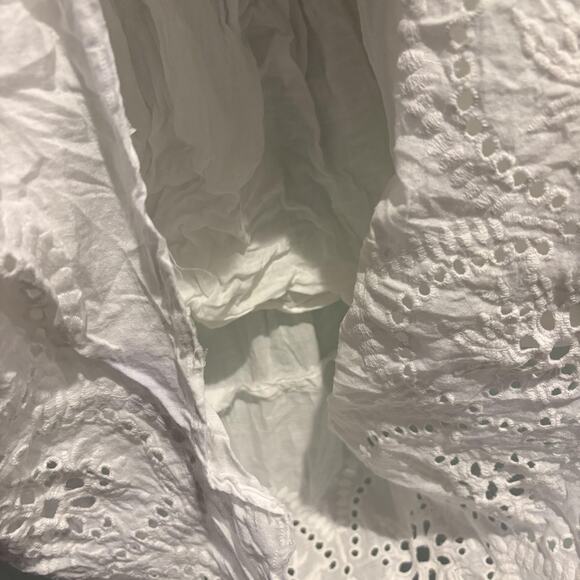 White Eyelet Maxi Dress Size Womens Medium Boho Embroidered Cotton Smocked India - Picture 7 of 14